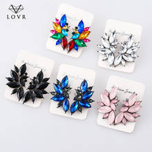 LOVR 2019 New Women's Fashion Crystal Stud Vintage Rhinestone Multicolor Glass Earrings for Women Resin Metal Leaf Ear Jewelry 2024 - buy cheap