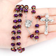 Collar con colgante de Cruz de la Virgen María Vintage, cuentas de cristal púrpura, oración católica, joyería religiosa, novedad de 2021 2024 - compra barato