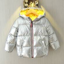 Jaqueta de inverno infantil, casaco casual com capuz dourado e prata para meninas e meninos, roupa de neve parca à prova d'água 2024 - compre barato