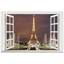 Paris tower landscape fake 3d window stickers city night view wall art vinyl mural home decoration scenery wallpaper 60*40cm 2024 - buy cheap