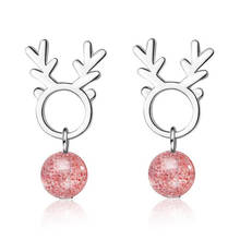 LULU-PIG 925 Silver Small Fresh Pink Strawberry Crystal Earring Korean Version Elk Antlers Short Style Pendant ED774 2024 - buy cheap