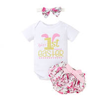 Citgeett Summer Easter Baby Girls Outfits Short Sleeve Letter Print Romper + Floral Bloomers + Headband Cute Set 2024 - buy cheap