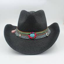 Chapéu de vaqueiro ocidental para o cavalheiro ocidental palavra cowgirl jazz boné verão palha praia sol chapéu 2024 - compre barato