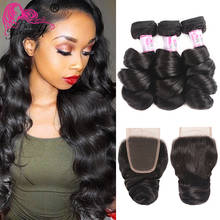 Beauty Forever Brazilian Loose Wave Human Hair Weaves Bundles With Lace Closure 4*4 Free Part 3pcs Remy Human Hair Wefts 2024 - buy cheap