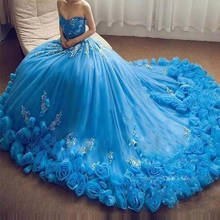 Blue Sweetheart Tulle Quinceanera Dresses Lace Applique 3D Hand Made Flower Ball Gown Sweet 15 Dresse Princess Patty Wear 2024 - buy cheap