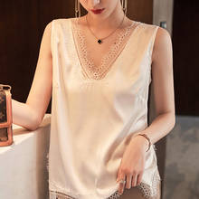 Women's silk satin vest V-neck lace bottoming loose loose 2021 early spring new sleeveless top 2024 - buy cheap