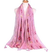 Embroider Scarf Diamond Floral Hijab Shawls Muslim Cotton Stone Pashmina Wraps Headband Fashion Long Scarves 180*90cm 1PC Retail 2024 - buy cheap