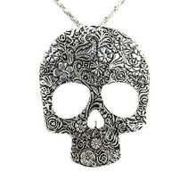 Colgante de cráneo de flor gótica Punk Vintage para mujer, cadena de oro antiguo, collar largo, colgante, collar 2024 - compra barato