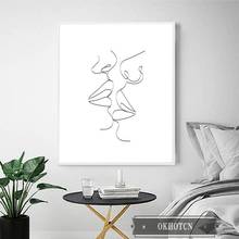 Pintura de tela para decoração de quarto, mulher lgbt tq, desenho de linha, poster abstrato, preto e branco, minimalista, arte de parede 2024 - compre barato