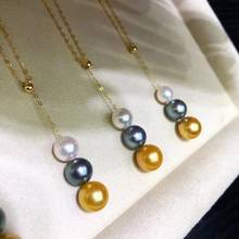 D427 Pearl Necklace Fine Jewelry Solid 18K Gold Round  6-9mm Natural Fresh Water Golden White and Black Pearls Necklaces 2024 - buy cheap