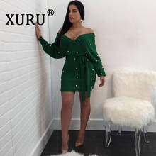 XURU Autumn New Women's Sexy Long Sleeve Bag Hip Dress Korean Velvet Beads Irregular Cutout Dress Yellow Red Black Dress 2024 - buy cheap