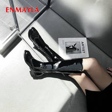 ENMAYLA 2019 Fashion Round Toe Cool Motorcycle Boots Square Heel Winter Boots Women Patent Leather Knee High Boots Size 34-43 2024 - buy cheap