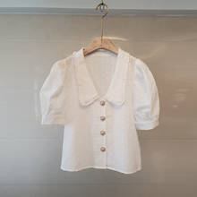 Blusa corta con mangas abullonadas para mujer, blusa elegante con estampado Floral de diseñador francés, Top de alta calidad, novedad 2024 - compra barato