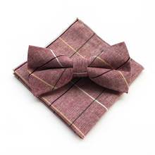 Brand Men Jacquard Striped Plaid Cotton Bow Tie Vintage Groom Business Wedding Party Bowtie Pocket Square Handkerchief Hanky Set 2024 - buy cheap