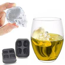 4 отверстия череп кубик льда чайник 3D кости мяч конфеты бар кухонные инструменты Гаджеты 4 сетки силиконовые виски 3D льда мяч форма ледяной лоток 2024 - купить недорого