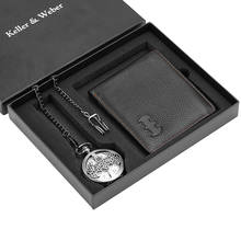 Reloj de bolsillo para hombre, conjunto de billetera de cuero para negocios, con colgante de cuarzo, relojes Steampunk, regalos de Navidad para marido 2024 - compra barato