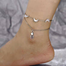 2 pçs/set criativo lua abacaxi tornozeleiras para mulheres menina lua tornozelo pulseira pé jóias cor prata geométrica anklet perna corrente 2024 - compre barato