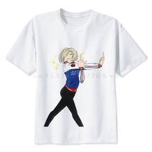 Camiseta de Anime para hombre, camisa de moda de yuri on ice, cuello redondo, blanca, rusa, divertida 2024 - compra barato