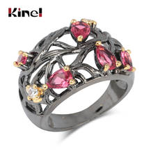 Kinel Fashion Pink Zircon Wedding Rings For Women Punk Gun Black Color Crystal Flower Ring Party Gift 2019 New 2024 - buy cheap
