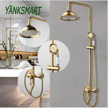 YANKSMART Luxury Golded Bathroom Rainfall Shower Faucet Set Wall Mounted Round Handshower Concealed Install Single Mixer Tap 2024 - купить недорого