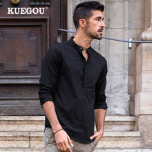 KUEGOU 2022 Spring Cotton White Black Casual Shirt Men Oversize Male Fashion Unusual Collar Button Long Sleeve Clothing 20521 2024 - buy cheap