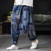 Летние китайские брюки, мужская одежда в восточном стиле, брюки-султанки, японская льняная уличная одежда, кимоно FF2810 2024 - купить недорого