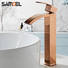 Rose Gold Waterfall Basin Faucet Mixer Deck-mount Copper Square Bathroom Hot and Cold Water Tap torneira banheiro RS356 2024 - buy cheap