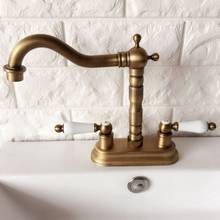 Antique Brass 4" Centerset Bathroom Sink Faucet Swivel Basin Mixer Tap Dual Ceramic Handles Levers man065 2024 - buy cheap