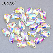Junao, pedras de resina de cristal de lágrima, 17x28mm, strass para costura ab, de alta qualidade, costas lisas, cristais para artesanato com bordado 2024 - compre barato