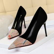 Sexy Nightclub Skinny High Heels Women's Shoes Thin Heeled Suede Shallow Mouth Pointed Color Matching Crystal Shoes 2024 - buy cheap