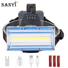 Sanyi-linterna de cabeza faro LED COB para acampada y pesca, luz roja y azul con 3 modos, batería recargable por USB, 18650 2024 - compra barato