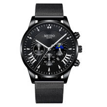 Relógio masculino luxuoso de marca, relógio de malha de aço inoxidável com calendário, pulseira de couro luminoso, relógio de quartzo 2024 - compre barato