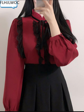 2020 весенние женские милые черные кружевные винтажные Гофрированные Топы в корейском и японском стиле элегантные официальные рубашки белые блузки 102 2024 - купить недорого