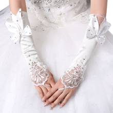 Women Bridal Long Gloves Fingerless Floral Lace Patchwork Mittens Glitter Rhinestone Big Bowknot Length Hook Finger Warmer 2024 - buy cheap