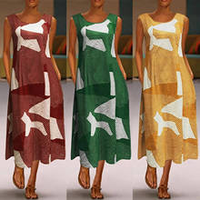 2021 Vintage Stitching Maxi Dress Women's Summer Sundress Retro O Neck Casual Sleeveless Tank Vestidos Female Robe платье Party 2024 - buy cheap