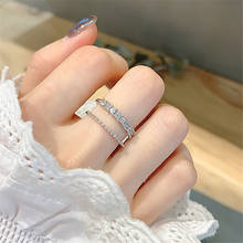 Anel de dupla camada feminino etrendy, anel transparente ajustável com zircônio micro empedrado 2024 - compre barato