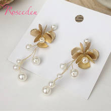 New Korean Vintage Pearl Drop Earrings Flower Shape Women Girl Fashion Earrings Jewelry RE3984 2024 - buy cheap