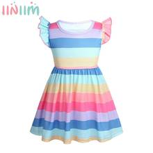 Iiniim-vestido de princesa para niñas pequeñas, a rayas de arcoíris, mangas voladoras, para fiesta informal, de verano 2024 - compra barato