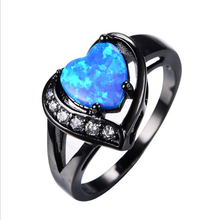 Anéis de dedo romântico com strass e opala azul, arma preta exclusiva, coração de amor, opala, joia 2024 - compre barato