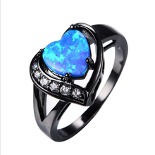 FYJS-Anillo de dedo Chapado en pistola negra única, corazón de amor, Ópalo azul, con diamantes de imitación, joyería romántica 2024 - compra barato