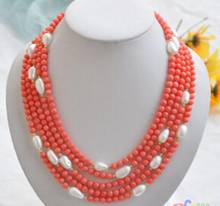 Collar de perlas barrocas blancas, cuentas de coral rosa, 5 filas, 17-21 ", envío gratis, AAA 2024 - compra barato
