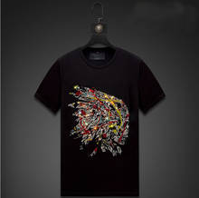 Уличная Мужская Летняя мужская Свободная футболка в стиле хип-хоп с бриллиантами, мужские модные футболки, повседневные черные топы 2024 - купить недорого
