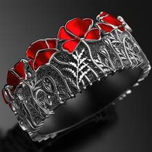 Anillos de Metal esmaltado de Color plateado para mujer y niña, joyería fina única, bufandas, anillo de flores pintadas en rojo, regalos 2024 - compra barato