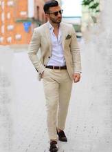 Brand New Beige Men Wedding Tuxedos Notch Lapel Slim Fit Groom Tuxedos Popular Dress Men Business Suits(Jacket+Pants 2024 - buy cheap