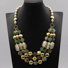 GG Jewelry-collar de perlas de agua dulce para mujer, crisoprasa verde Natural de 3 hebras, moneda blanca, Keshi, 21" 2024 - compra barato