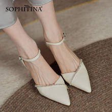 SOPHITINA Cover Heel Women Sandals Rhinestone Luxury Genuine Leather Stiletto Shoes Pointed Party Ladies Shoes Summer New AO785 2024 - buy cheap