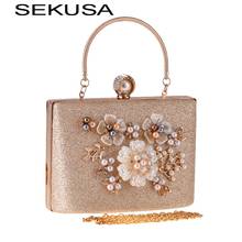 Seusa bolsa feminina de pérola com miçangas, corrente de diamantes, bolsa de ombro para tarde, caixa de metal cristal, bolsa de casamento 2024 - compre barato