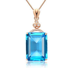 New Luxury 925 Sterling Silver Necklace For Women Anniversary Jewelry Shiny Crystal Blue Zircon Rectangle Rose Gold Necklaces 2024 - buy cheap