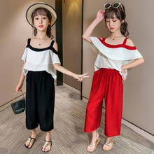 Clothes For Girls Solid Off Shoulder Shirt + Pants Suit Summer Clothes For Girls Teenage Girls Clothing Set 4 6 8 10 12 13 Years 2024 - buy cheap