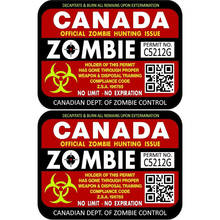 Hot Sell Personality 2x Canada Zombie Hunting License Permits Car Stickers Accessories Motorcycle Sunscreen PVC 12cm *9cm 2024 - buy cheap